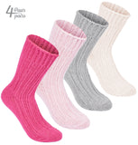 BRUBAKER 4 Pairs of Alpaca Kids Socks 100% Alpaca Wool - Children Baby Winter Socks - Wool Socks for Boys and Girls