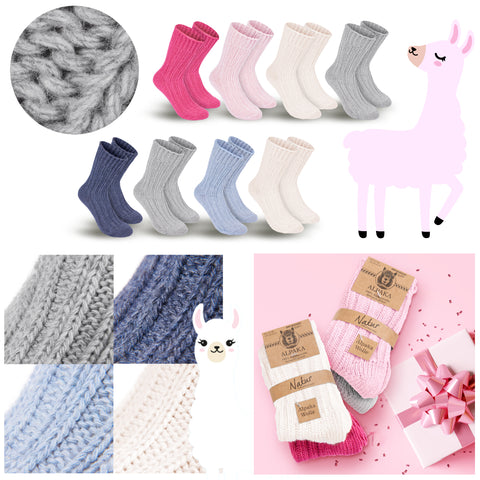 BRUBAKER 4 Pairs of Alpaca Kids Socks 100% Alpaca Wool - Children Baby Winter Socks - Wool Socks for Boys and Girls