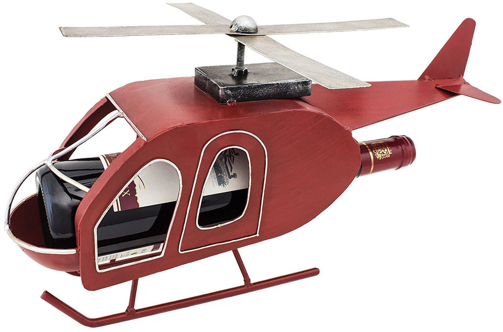 BRUBAKER Wine Bottle Holder "Retro Helicopter" Metal Sculpture 99102-99202