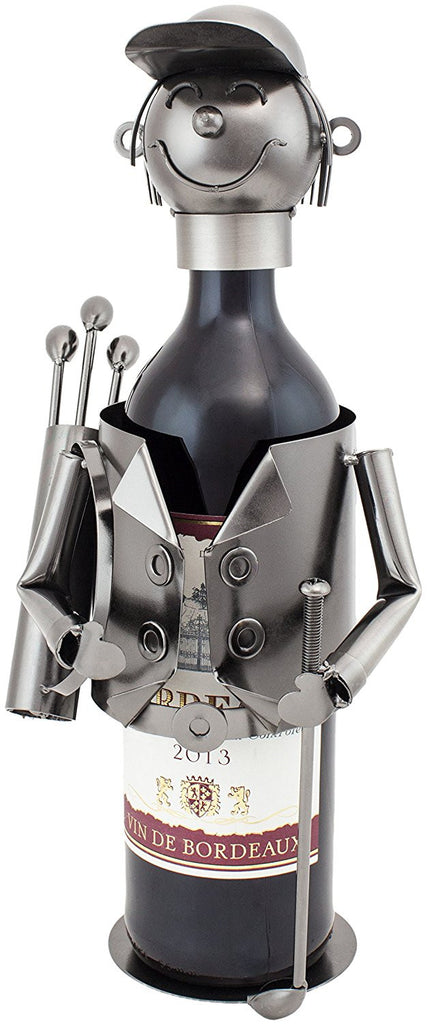 BRUBAKER Wine Bottle Holder "Smiling Golfer" Metal Sculpture 99110