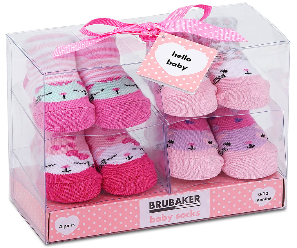 BRUBAKER 4 Pairs of Baby Socks - 0-12 Months - Multiple Designs