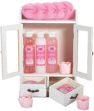 BRUBAKER Cosmetics 10-Piece Bath and Body Gift Set - Cherry Blossoms & Rice Milk - Vegan - Spa Gift in Wooden Cabinet - Vintage White