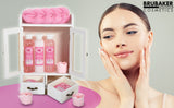 BRUBAKER Cosmetics 10-Piece Bath and Body Gift Set - Cherry Blossoms & Rice Milk - Vegan - Spa Gift in Wooden Cabinet - Vintage White