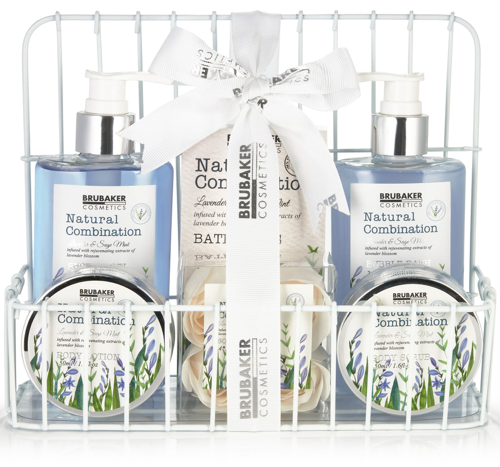 BRUBAKER Cosmetics Beauty Care Set - with Lavender & Sage Mint Extracts - Gift Set in Bathroom Shelf White