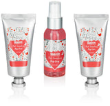 BRUBAKER Cosmetics 8-Pcs. Bath and Shower Set Strawberry Sweet Love in Deco Wooden Basket - Care Set Gift Set with Flowers Design - Pink