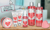 BRUBAKER Cosmetics 8-Pcs. Bath and Shower Set Strawberry Sweet Love in Deco Wooden Basket - Care Set Gift Set with Flowers Design - Pink