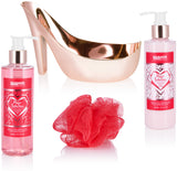 BRUBAKER Cosmetics 5-pcs Bath and Shower Set Raspberry Champagne - Care Gift Set in High Heel Rosé Gold
