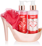 BRUBAKER Cosmetics 5-pcs Bath and Shower Set Raspberry Champagne - Care Gift Set in High Heel Rosé Gold