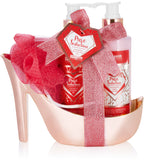 BRUBAKER Cosmetics 5-pcs Bath and Shower Set Raspberry Champagne - Care Gift Set in High Heel Rosé Gold