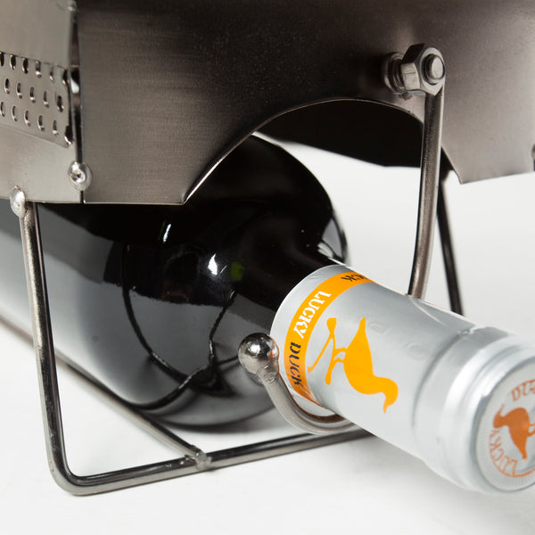 Metal Airboat Wine Bottle Holder - Handmade Recycled Decor For Kitchen, Dining, Or Gift