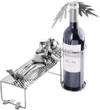 BRUBAKER Wine Bottle Holder Vacationer - Metal Sculpture Bottle Stand with Palm Tree and Lounger - Wine Gift with Greeting Card
