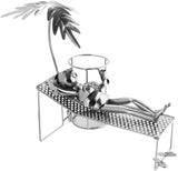 BRUBAKER Wine Bottle Holder Vacationer - Metal Sculpture Bottle Stand with Palm Tree and Lounger - Wine Gift with Greeting Card