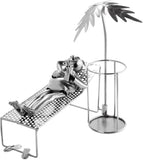 BRUBAKER Wine Bottle Holder Vacationer - Metal Sculpture Bottle Stand with Palm Tree and Lounger - Wine Gift with Greeting Card