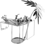 BRUBAKER Wine Bottle Holder Vacationer - Metal Sculpture Bottle Stand with Palm Tree and Lounger - Wine Gift with Greeting Card
