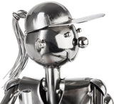 BRUBAKER Bottle Holder Female Golfer Teeing Off - Silver Metal Sculpture - Gift for Female Golf Fans - Sport Woman Bottle Stand Wine Decoration with Greeting Card