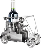 BRUBAKER Bottle Holder Female Golf Player in Golf Cart - Silver Metal Sculpture Wine Gift for Golfer and Sport Women - Wine Bottle Stand with Greeting Card