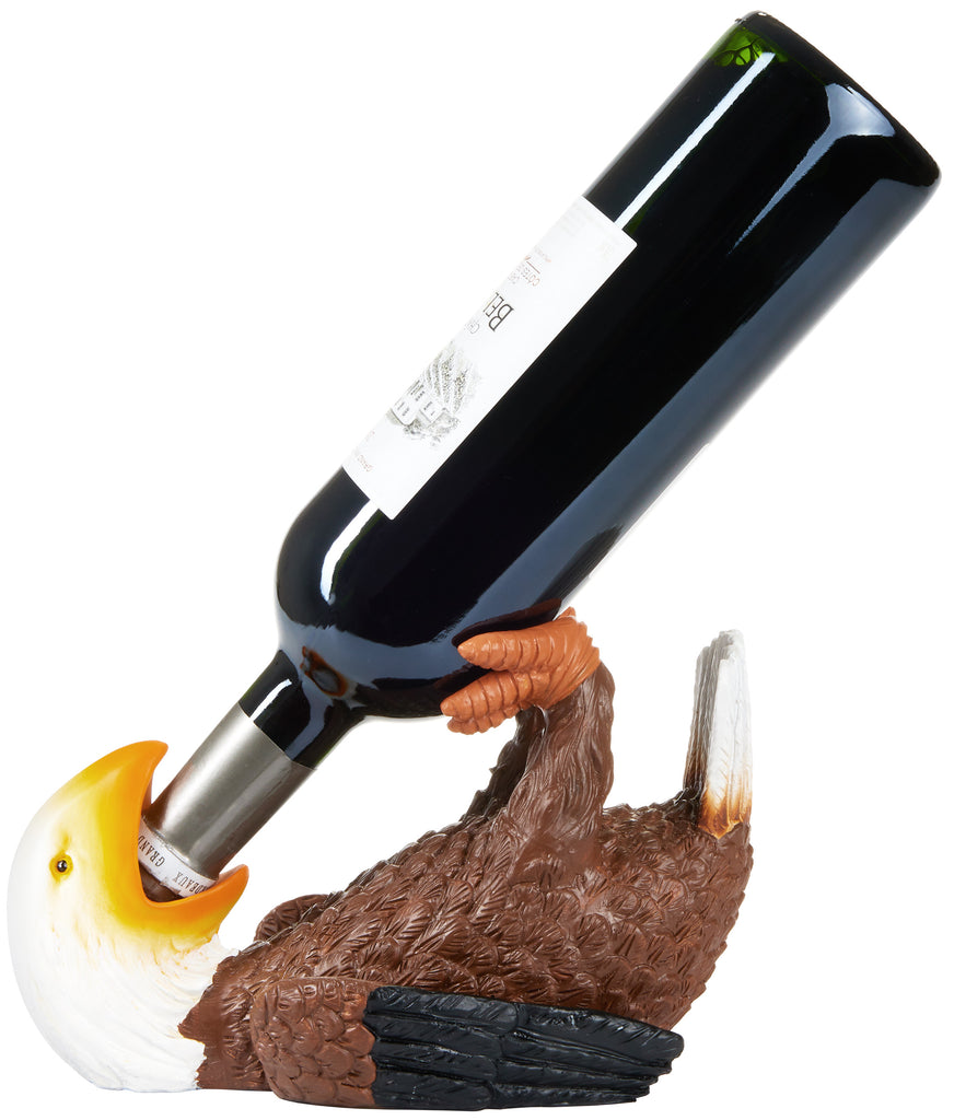 BRUBAKER Wine Bottle Holder Thirsty Eagle - Drunk Animals - Polyresin Bottle Decoration - Table Top Bird Figure Hand Painted Wine Accessory - Funny Wine Gift
