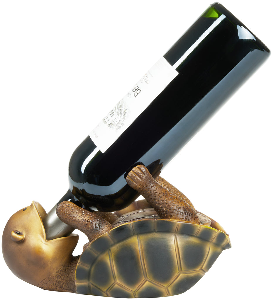 BRUBAKER Wine Bottle Holder Thirsty Turtle - Drunk Animals - Polyresin Bottle Decoration - Table Top Sea Turtle Decorative Figurine Hand Painted Wine Accessory - Funny Wine Gift
