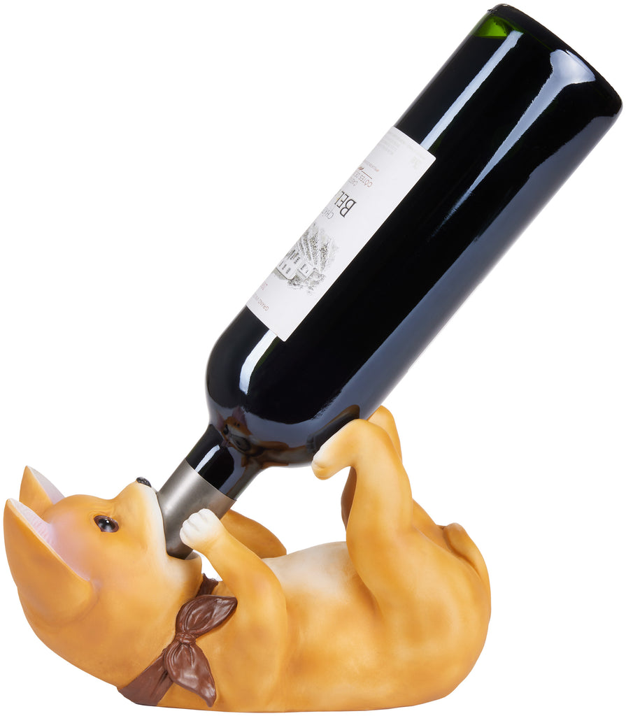 BRUBAKER Wine Bottle Holder Thirsty Dog - Chihuahua - Drunk Animals - Polyresin Bottle Decoration - Table Top Figure Brown Hand Painted Bar Accessory - Funny Wine Gift