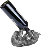 BRUBAKER Wine Bottle Holder Thirsty Dragon Silver - Fantasy Dragon Model - Table Top Bottle Decoration Hand Painted Figurine Wine Accessory - Funny Wine Gift