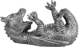 BRUBAKER Wine Bottle Holder Thirsty Dragon Silver - Fantasy Dragon Model - Table Top Bottle Decoration Hand Painted Figurine Wine Accessory - Funny Wine Gift