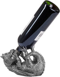 BRUBAKER Wine Bottle Holder Thirsty Dragon Silver - Fantasy Dragon Model - Table Top Bottle Decoration Hand Painted Figurine Wine Accessory - Funny Wine Gift