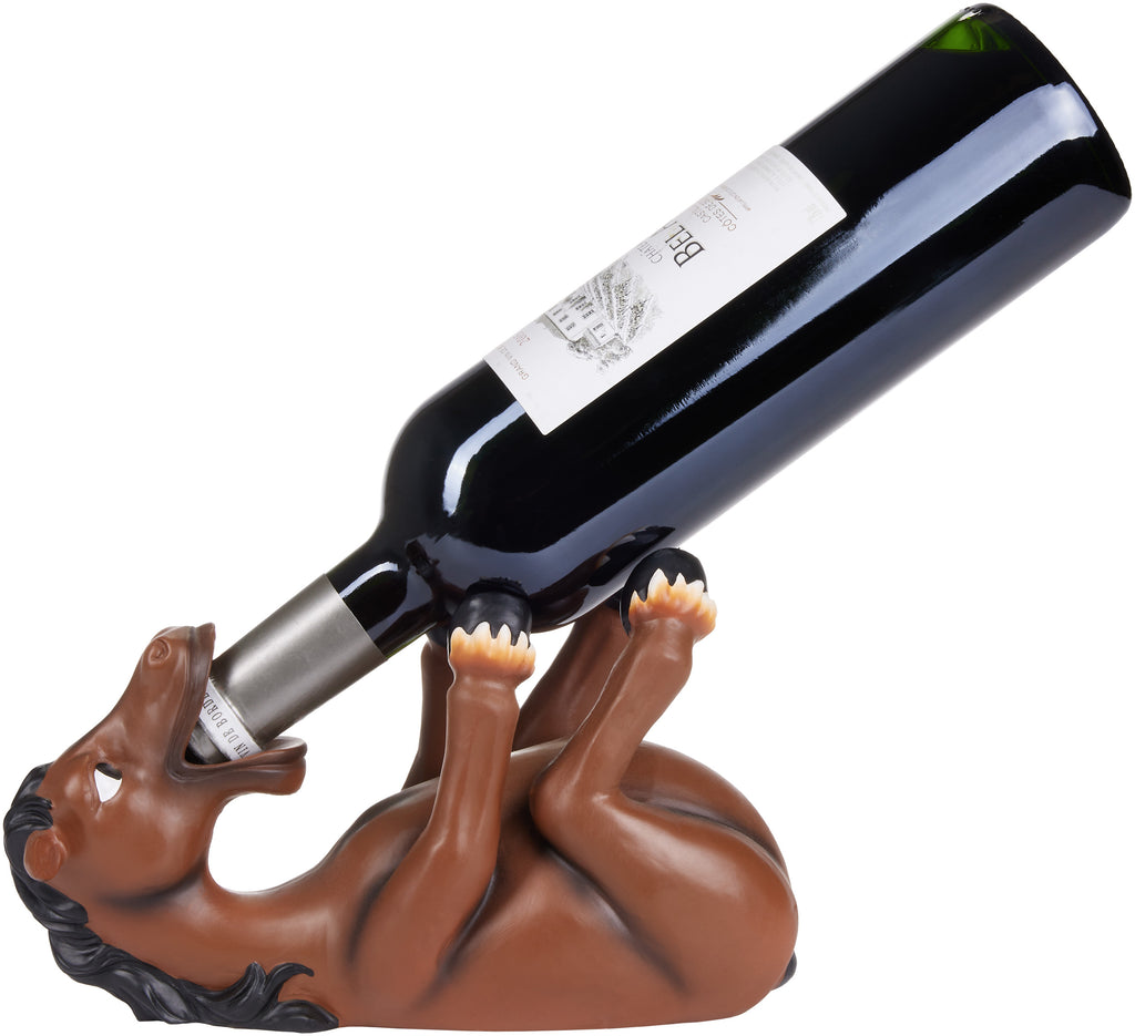 BRUBAKER Wine Bottle Holder Thirsty Horse - Drunk Animals - Polyresin Bottle Decoration - Figure Hand Painted - Table Top Bar Wine Accessory - Funny Wine Gift for Rider