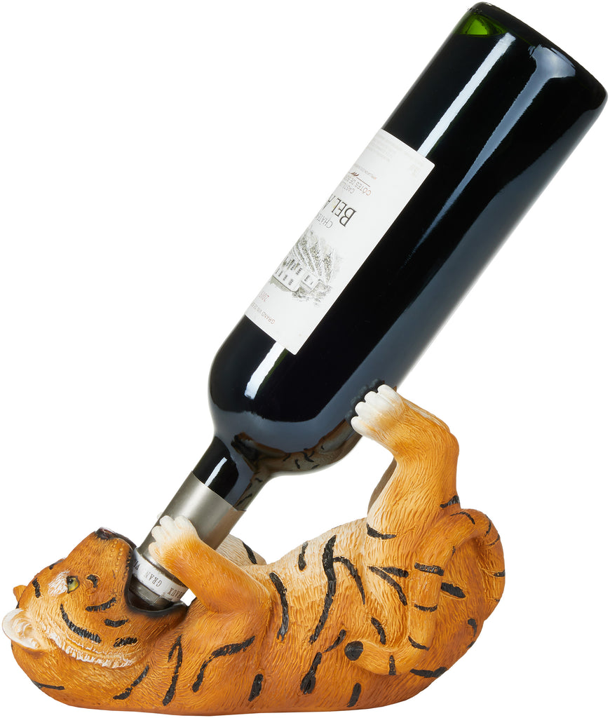 BRUBAKER Wine Bottle Holder Thirsty Tiger - Drunk Animals - Polyresin Bottle Decoration - Safari Jungle Figurine Hand Painted Bar Wine Accessory - Funny Wine Gift