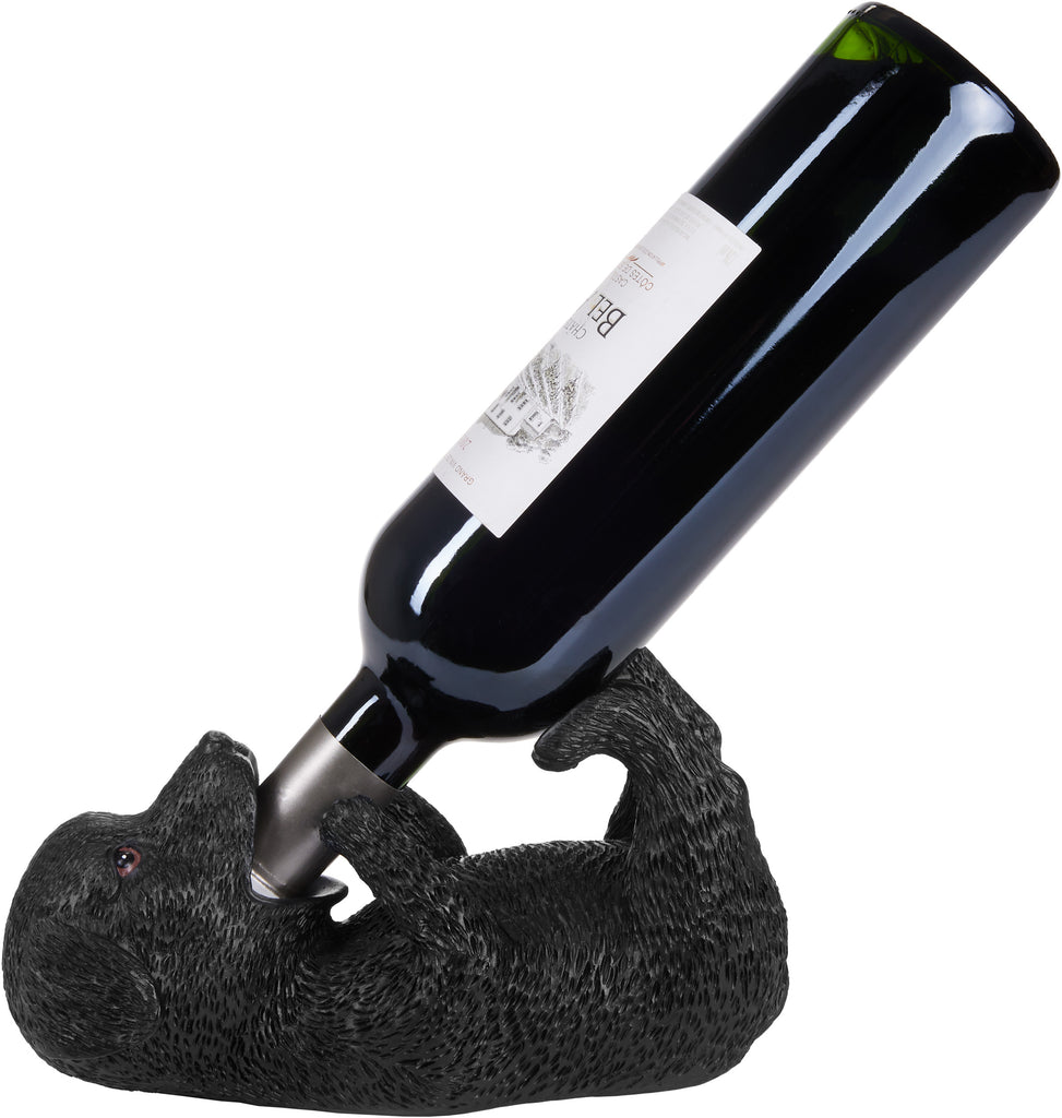 BRUBAKER Wine Bottle Holder Thirsty Dog - Black Labrador - Drunk Animals - Polyresin Bottle Decoration - Table Top Figure Hand Painted Bar Accessory - Funny Wine Gift