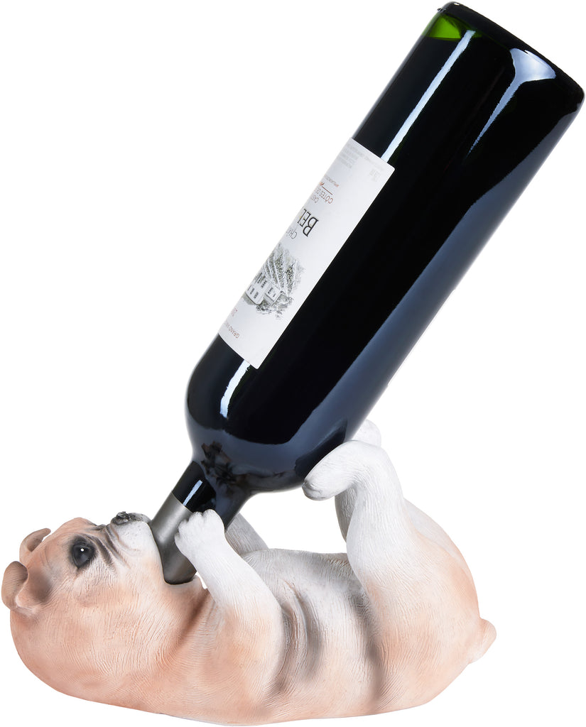 BRUBAKER Wine Bottle Holder Thirsty Dog - Bulldog - Drunk Animals - Polyresin Bottle Decoration - Decorative Figurine Hand Painted Bar Accessory - Funny Wine Gift