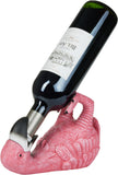 BRUBAKER Wine Bottle Holder Thirsty Flamingo - Drunk Animals - Polyresin Bottle Decoration - Pink Bird Decorative Figurine Hand Painted Bar Wine Accessory - Funny Wine Gift