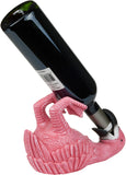 BRUBAKER Wine Bottle Holder Thirsty Flamingo - Drunk Animals - Polyresin Bottle Decoration - Pink Bird Decorative Figurine Hand Painted Bar Wine Accessory - Funny Wine Gift
