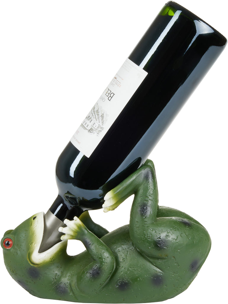 BRUBAKER Wine Bottle Holder Thirsty Frog - Drunk Animals - Polyresin Bottle Decoration - Table Top Figure Hand Painted Bar Wine Accessory for Wine Bar - Funny Wine Gift