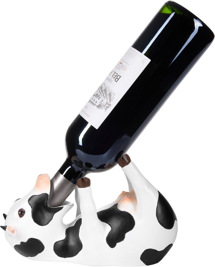 BRUBAKER Wine Bottle Holder Thirsty Cow - Drunk Animals - Polyresin Bottle Decoration - Figure Farm Hand Painted Wine Accessory for Wine Bar - Funny Wine Gift
