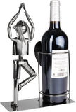 BRUBAKER Wine Bottle Holder Yoga - Metal Sculpture Bottle Stand Sports - Silver Figure Wine Gift for Yogi and Yoga Enthusiasts - with Greeting Card