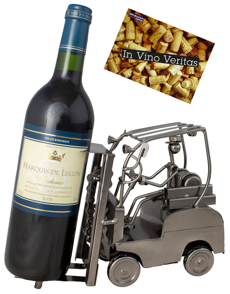 BRUBAKER Wine Bottle Holder 'Forklift' - Table Top Metal Sculpture