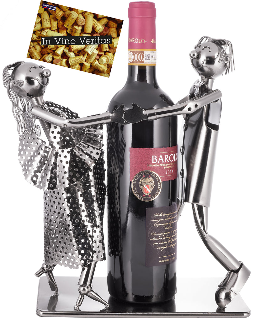 BRUBAKER Bottle Holder Dance Couple - Pair Sculpture Metal - Bottle Stand - with Greeting Card - Wedding Favours