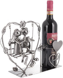 BRUBAKER Bottle Holder Wine - Heart with Couple on Swing - Romantic Metal Bottle Stand - Love Gift or Decoration Object - with Greeting Card