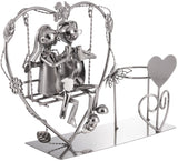BRUBAKER Bottle Holder Wine - Heart with Couple on Swing - Romantic Metal Bottle Stand - Love Gift or Decoration Object - with Greeting Card
