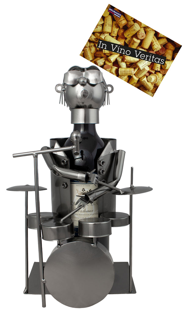 BRUBAKER Wine Bottle Holder 'Drummer' - Table Top Metal Sculpture