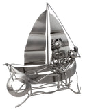 BRUBAKER Wine Bottle Holder 'Boat' - Table Top Metal Sculpture