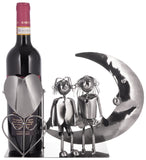 BRUBAKER Bottle Holder Wine - Couple on The Moon - Lovers Sculpture Metal - Bottle Stand with Greeting Card