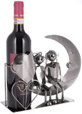 BRUBAKER Bottle Holder Wine - Couple on The Moon - Lovers Sculpture Metal - Bottle Stand with Greeting Card