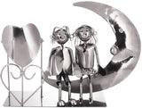 BRUBAKER Bottle Holder Wine - Couple on The Moon - Lovers Sculpture Metal - Bottle Stand with Greeting Card