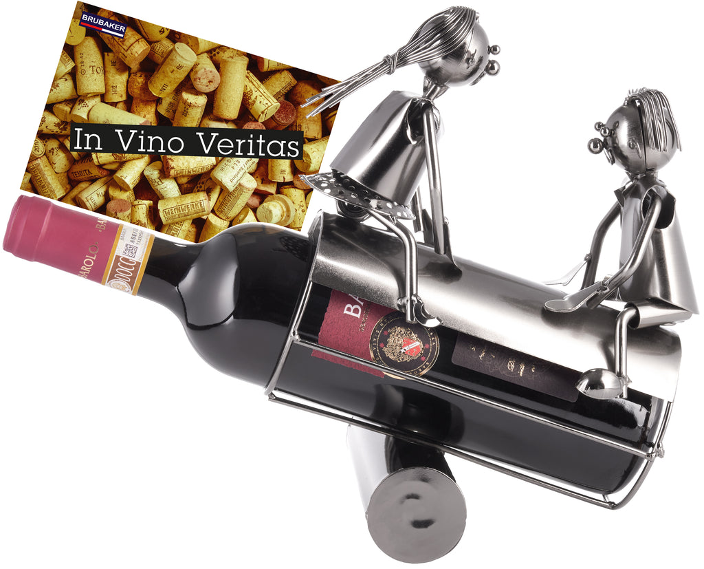 BRUBAKER Bottle Holder Couple on a Seesaw - Metal Rocker with Bottle Stand - with Greeting Card