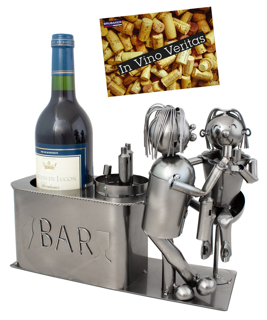 BRUBAKER Wine Bottle Holder 'Couple in Bar' - Table Top Metal Sculpture