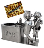 BRUBAKER Wine Bottle Holder 'Couple in Bar' - Table Top Metal Sculpture