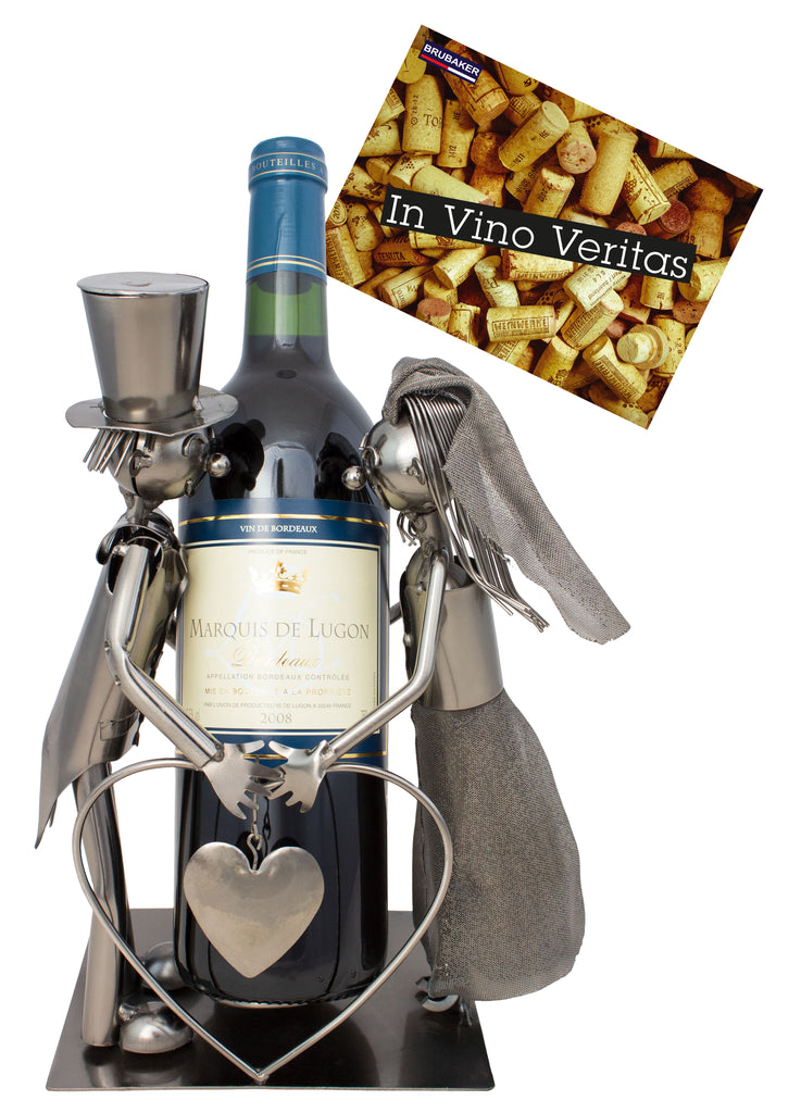 BRUBAKER Wine Bottle Holder 'Wedding Couple' - Table Top Metal Sculpture