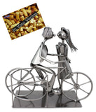 BRUBAKER Wine Bottle Holder 'Couple on Bike' - Table Top Metal Sculpture