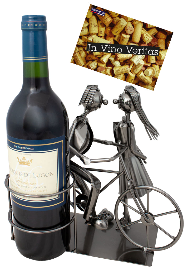 BRUBAKER Wine Bottle Holder 'Couple on Bike' - Table Top Metal Sculpture